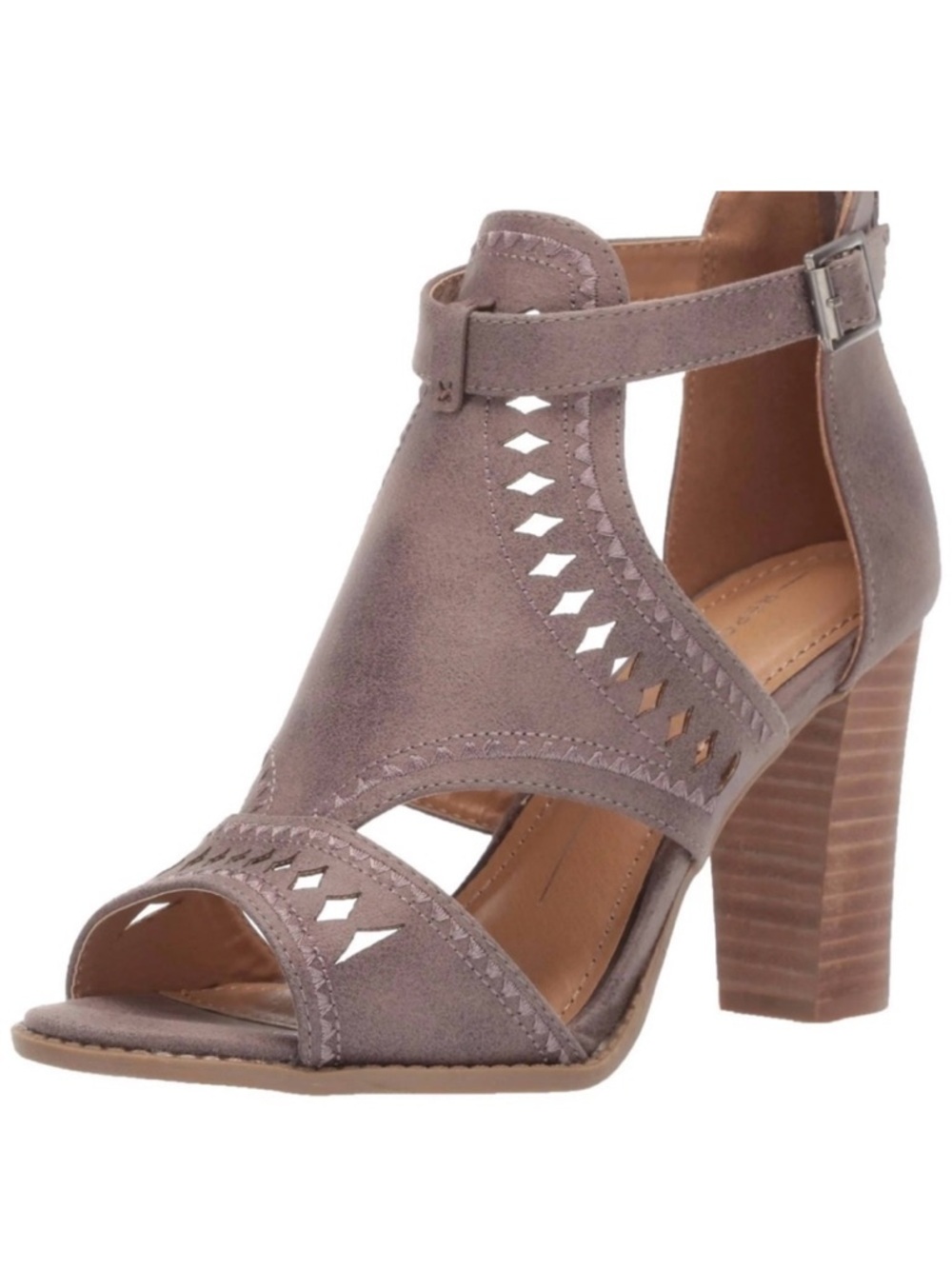 Report Women’s Taupe  laser Cutout Block Heel Sandals Boho shoes heels 6